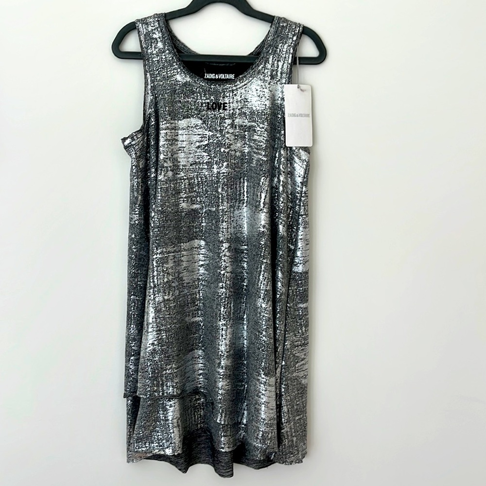 Zadig & Voltaire Silver Metallic Tank Dress for Girls